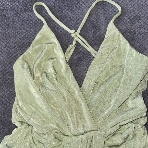 Mable Sage Green Strappy Ruched Midi Dress Small Crisscross Draped Front - Picture 2 of 9